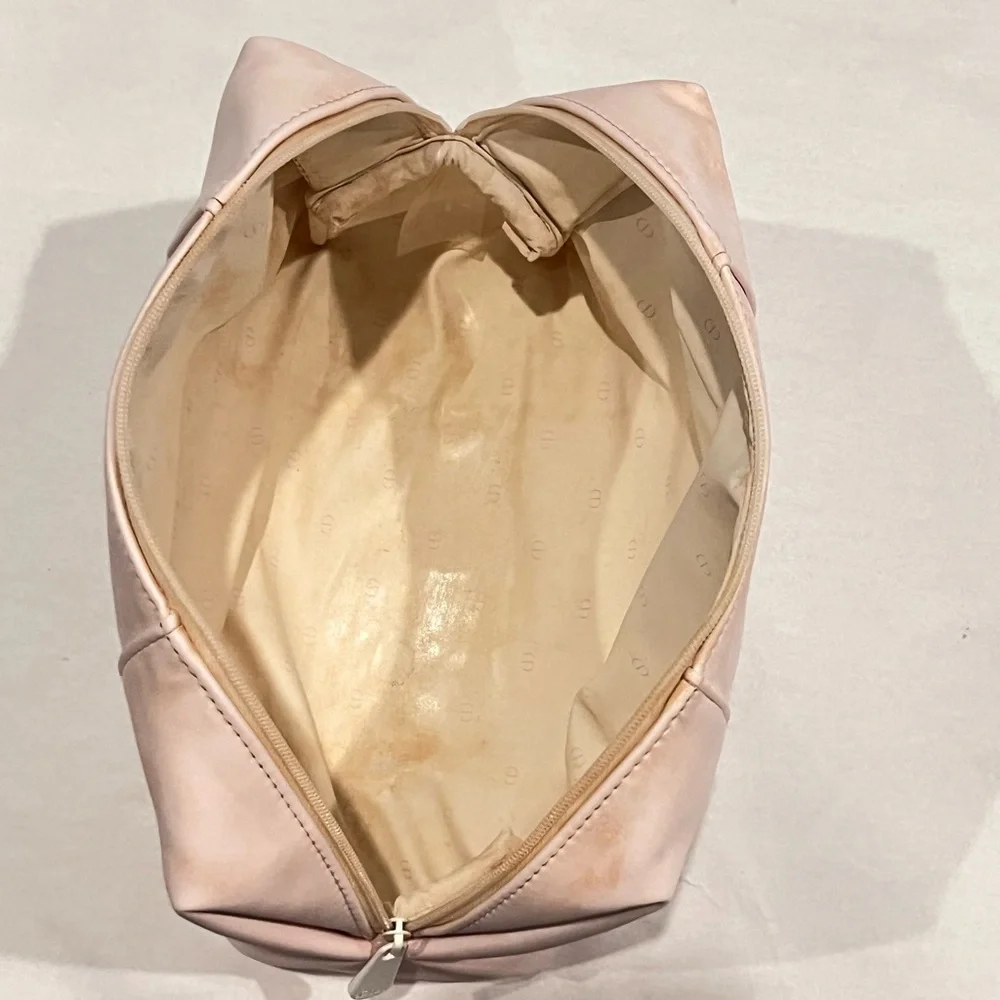 Dior Pink Polyurethane Makeup Bag Pouch with CD Monogram Lining- Flawed Gem